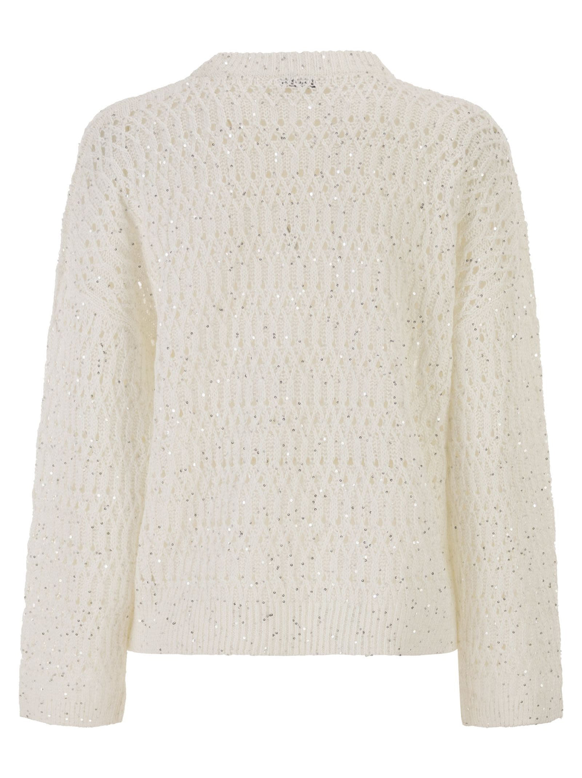 Brunello Cucinelli Women Linen Openwork Crew Neck Jumper With Sequins