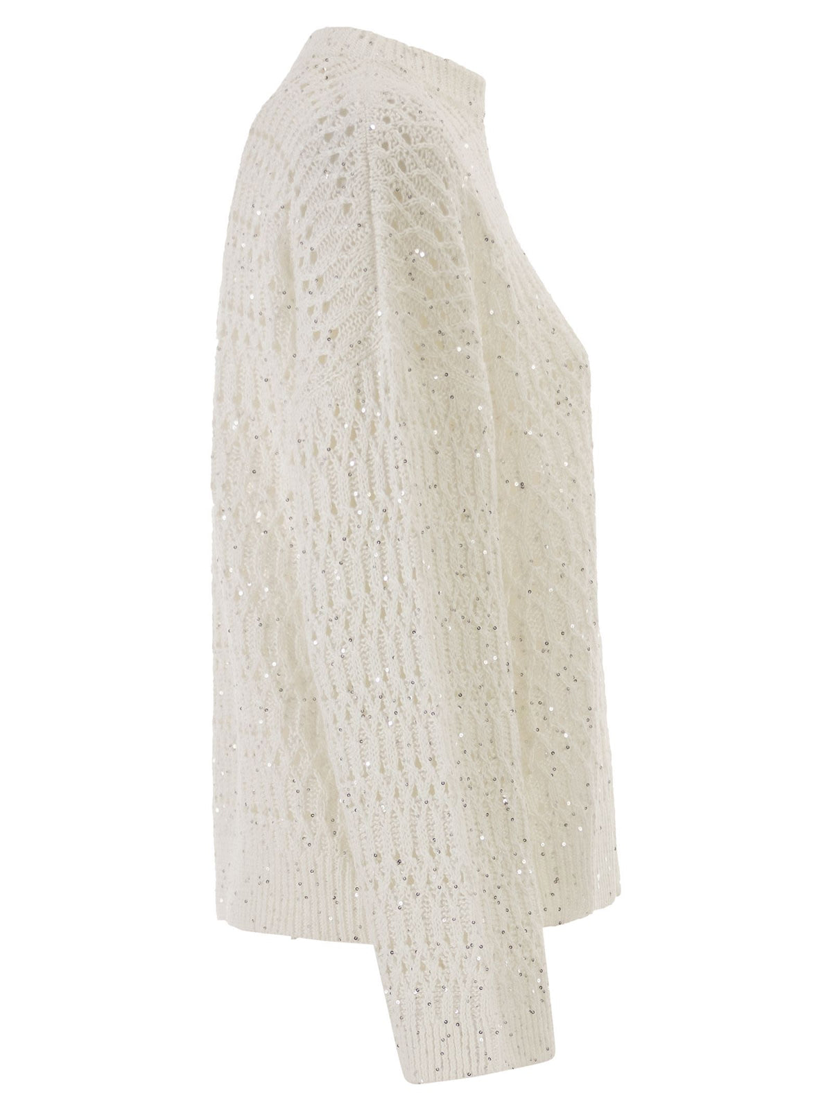 Brunello Cucinelli Women Linen Openwork Crew Neck Jumper With Sequins