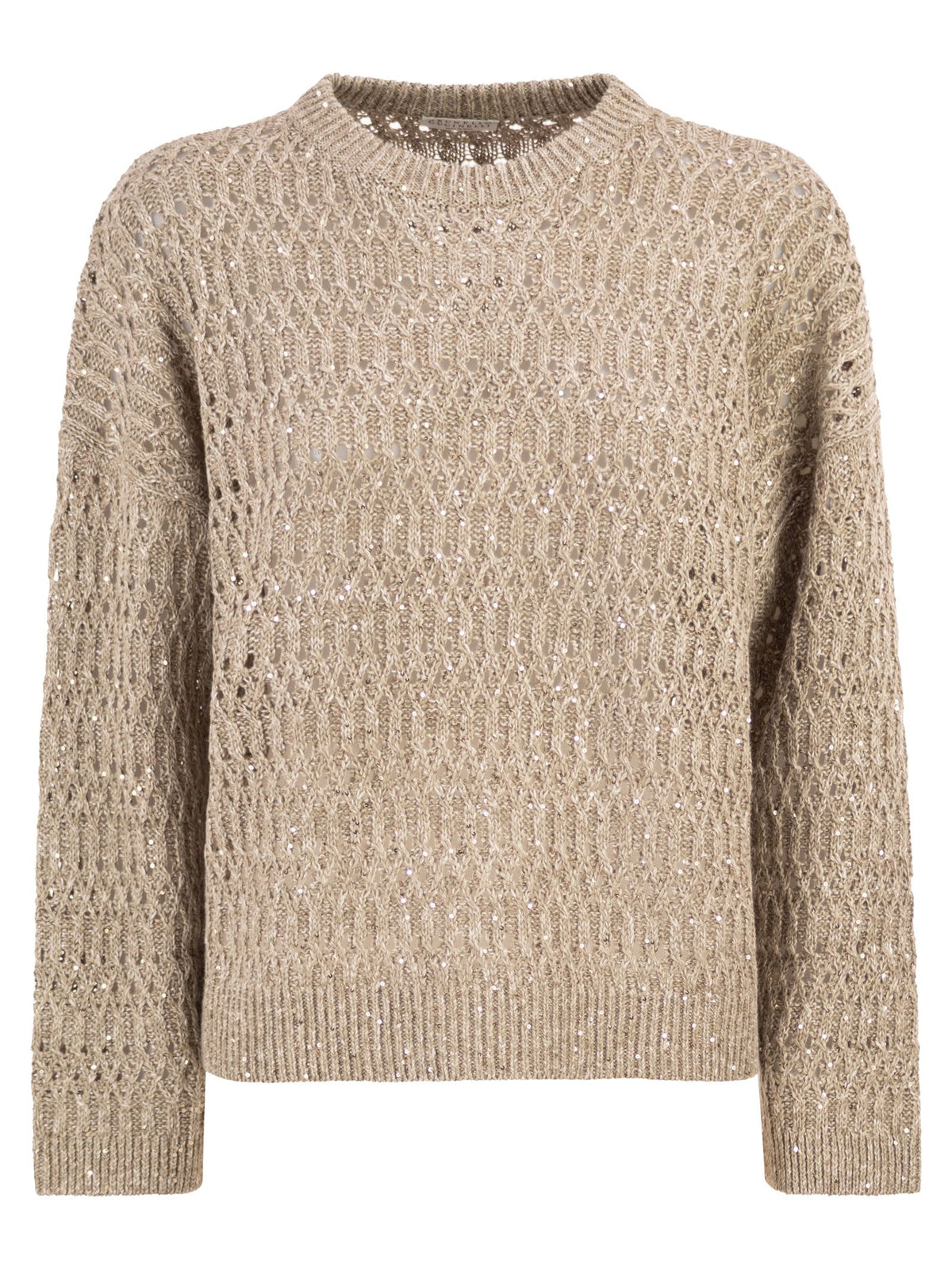 Brunello Cucinelli Women Linen Openwork Crew Neck Jumper With Sequins