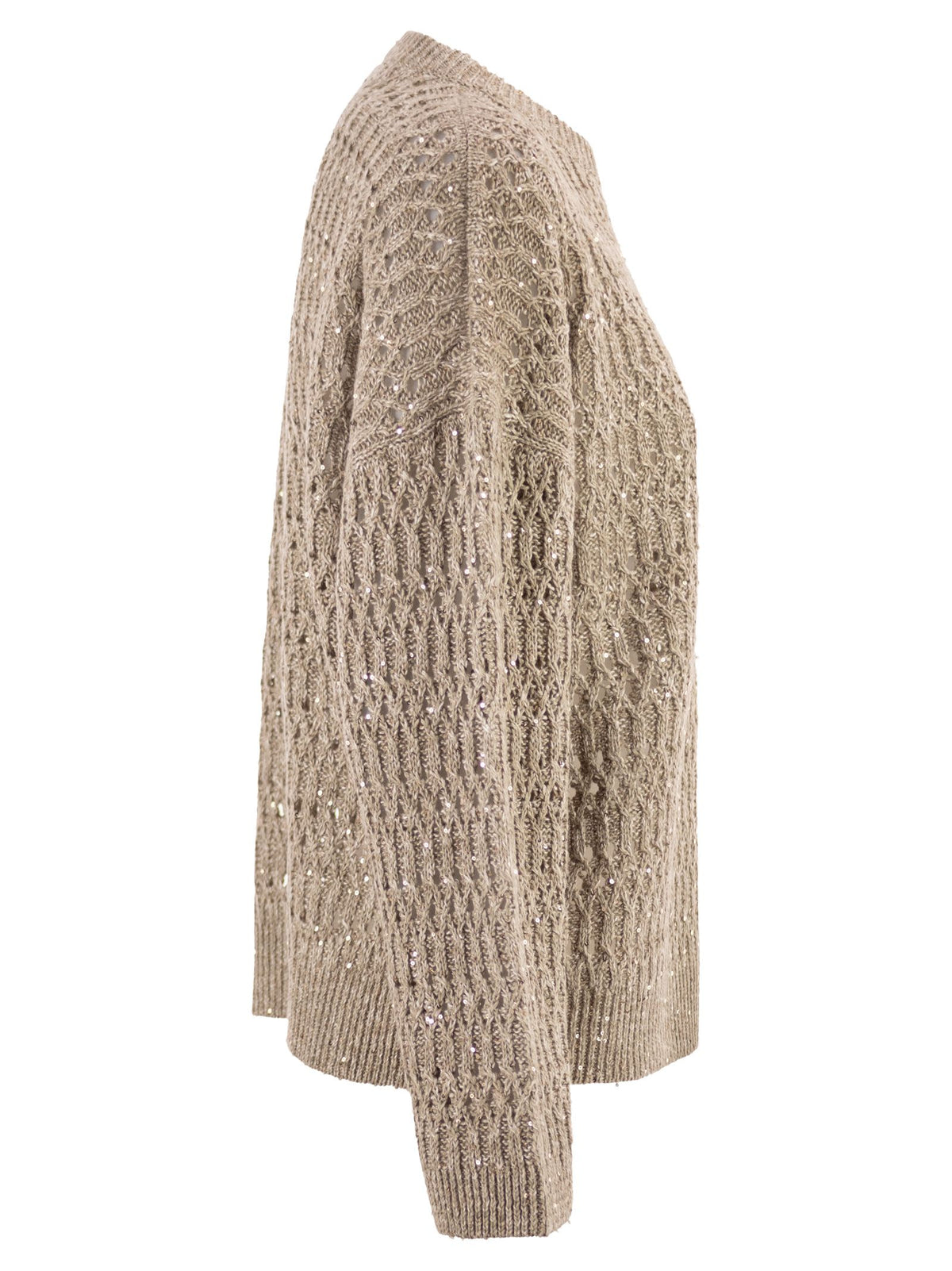 Brunello Cucinelli Women Linen Openwork Crew Neck Jumper With Sequins