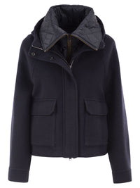Brunello Cucinelli Women Wool And Cashmere Hooded Jacket With Detachable Quilted Bib