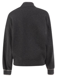 Brunello Cucinelli Women Technical Jersey Bomber With Luminous Knit Trims