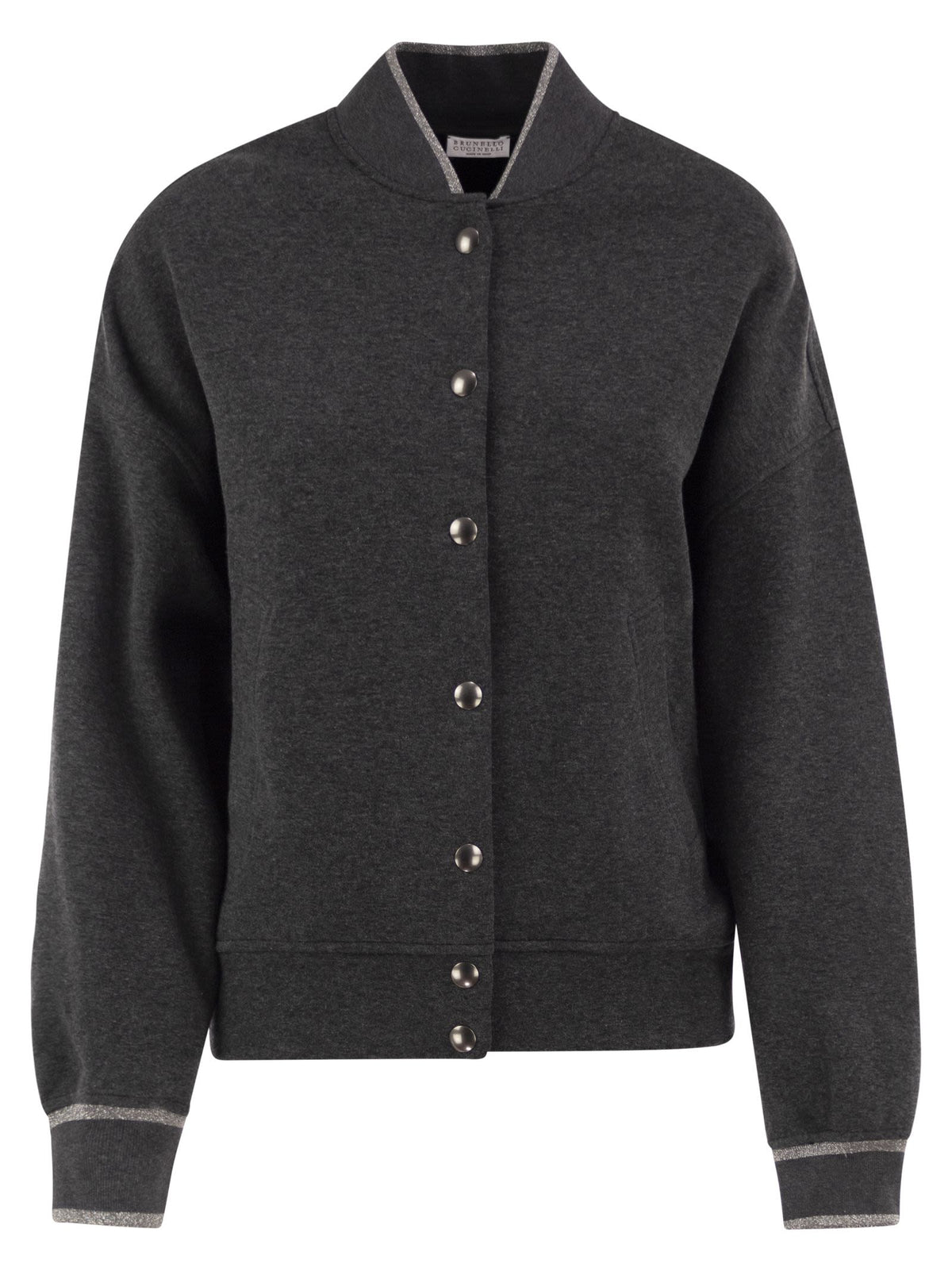 Brunello Cucinelli Women Technical Jersey Bomber With Luminous Knit Trims