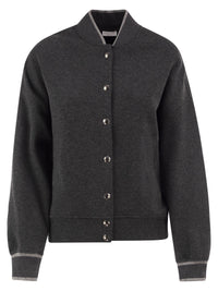 Brunello Cucinelli Women Technical Jersey Bomber With Luminous Knit Trims