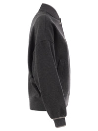 Brunello Cucinelli Women Technical Jersey Bomber With Luminous Knit Trims