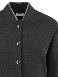 Brunello Cucinelli Women Technical Jersey Bomber With Luminous Knit Trims