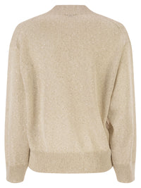 BRUNELLO CUCINELLI Brunello Cucinelli Women V-Neck Linen And Cotton Jumper With Sequins And Long Sleeves