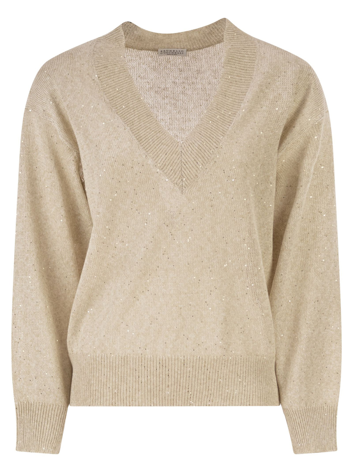 BRUNELLO CUCINELLI Brunello Cucinelli Women V-Neck Linen And Cotton Jumper With Sequins And Long Sleeves