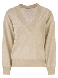 BRUNELLO CUCINELLI Brunello Cucinelli Women V-Neck Linen And Cotton Jumper With Sequins And Long Sleeves