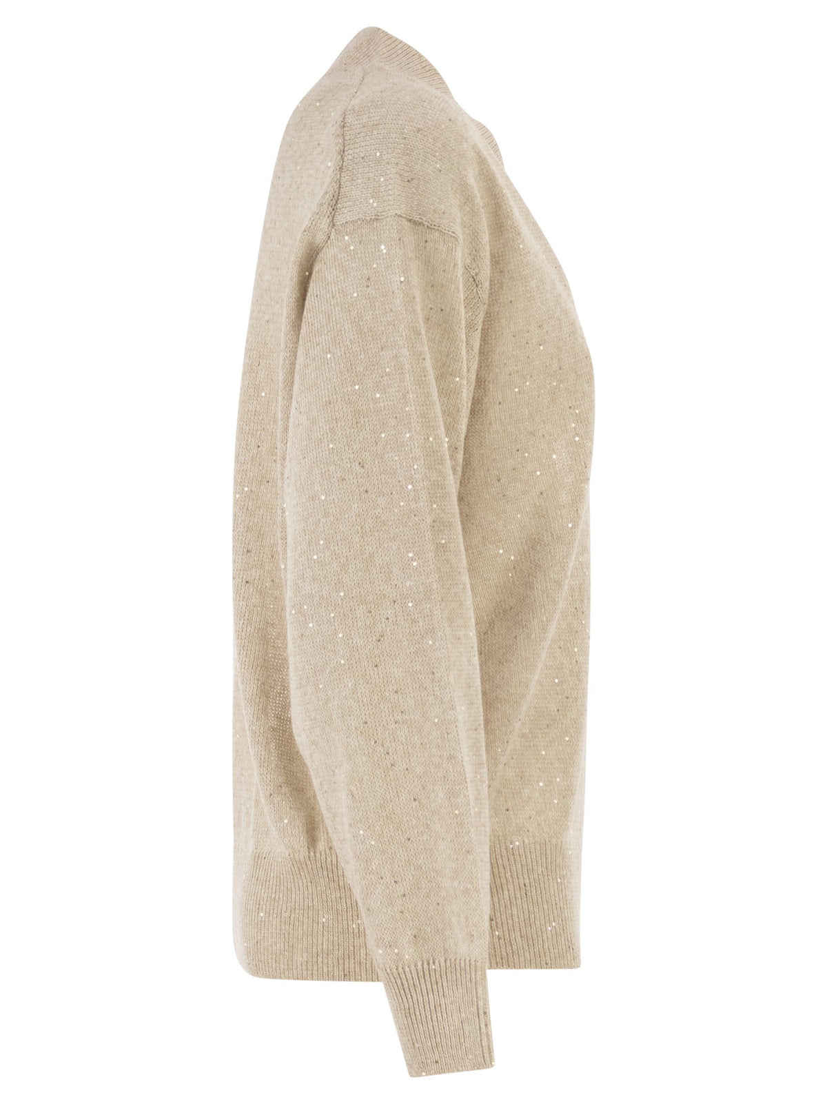 BRUNELLO CUCINELLI Brunello Cucinelli Women V-Neck Linen And Cotton Jumper With Sequins And Long Sleeves
