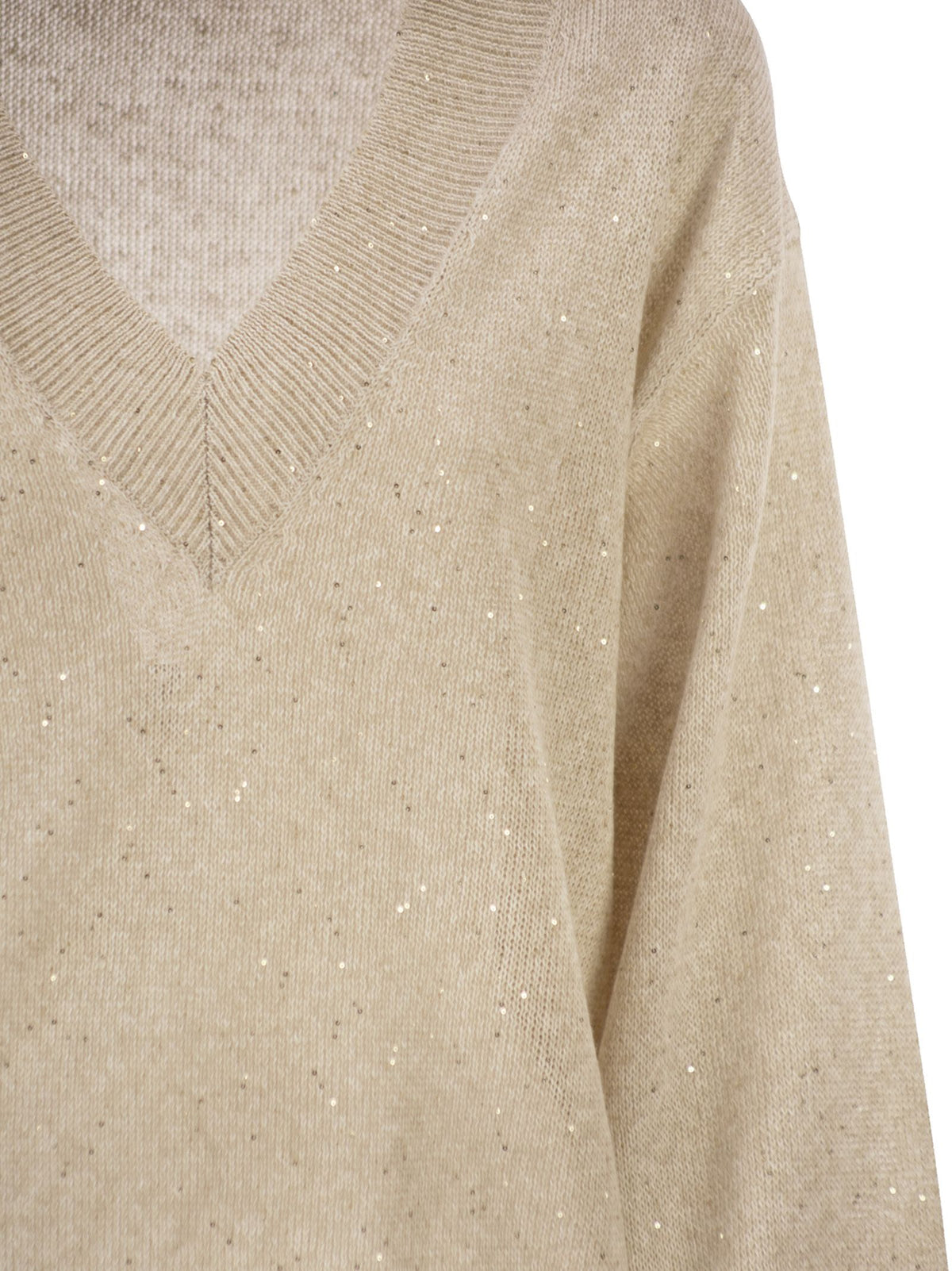 BRUNELLO CUCINELLI Brunello Cucinelli Women V-Neck Linen And Cotton Jumper With Sequins And Long Sleeves