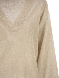 BRUNELLO CUCINELLI Brunello Cucinelli Women V-Neck Linen And Cotton Jumper With Sequins And Long Sleeves