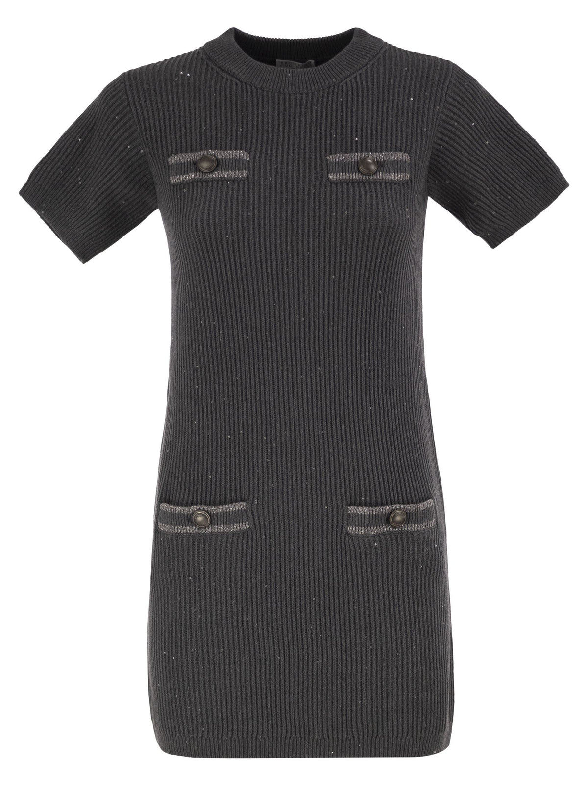 Brunello Cucinelli Women Ribbed Knit Dress With Sequins And Patch Pockets