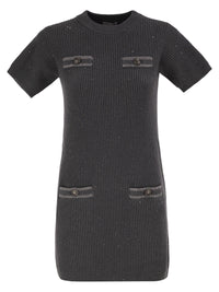 Brunello Cucinelli Women Ribbed Knit Dress With Sequins And Patch Pockets