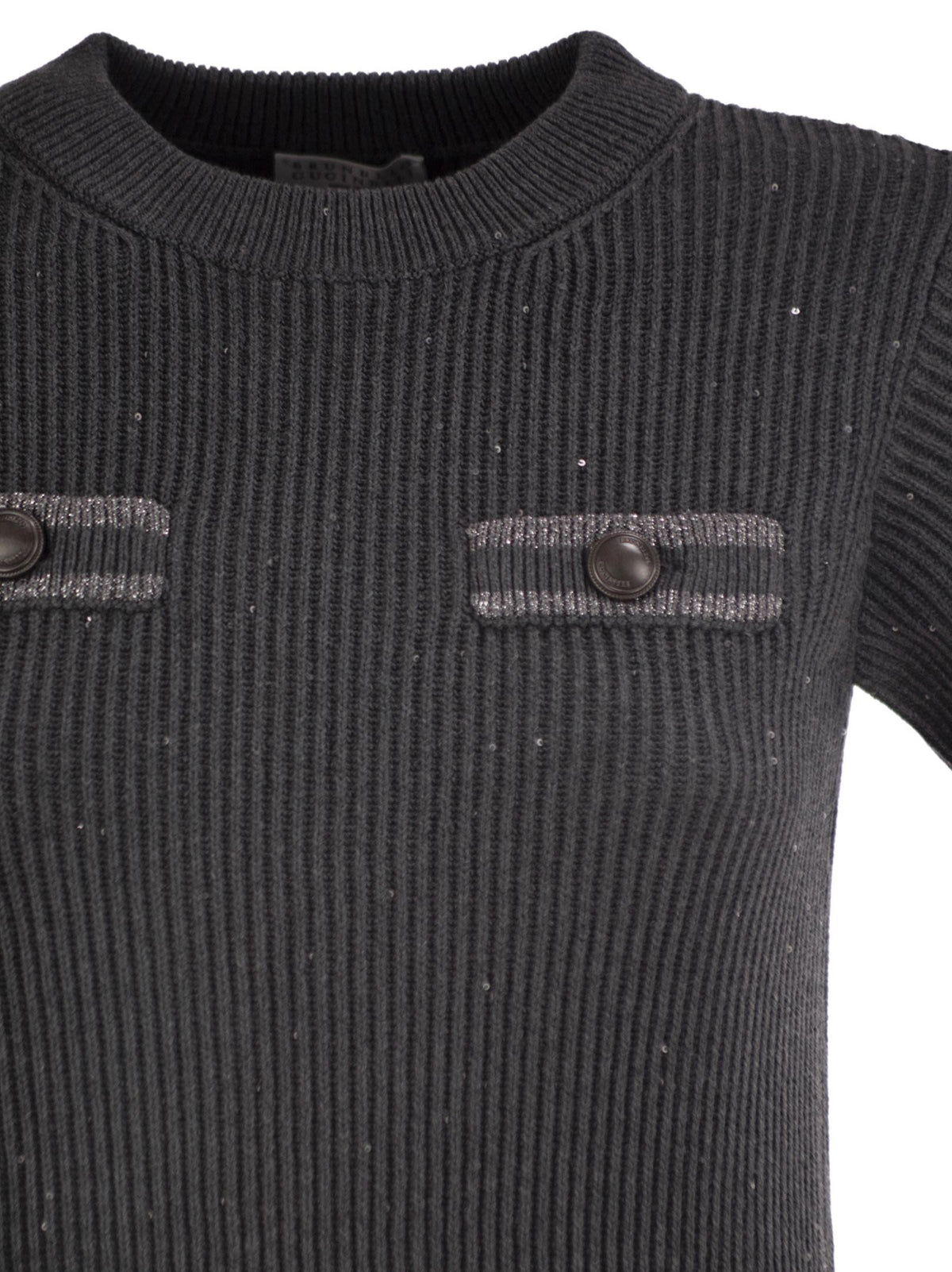 Brunello Cucinelli Women Ribbed Knit Dress With Sequins And Patch Pockets