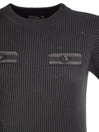 Brunello Cucinelli Women Ribbed Knit Dress With Sequins And Patch Pockets