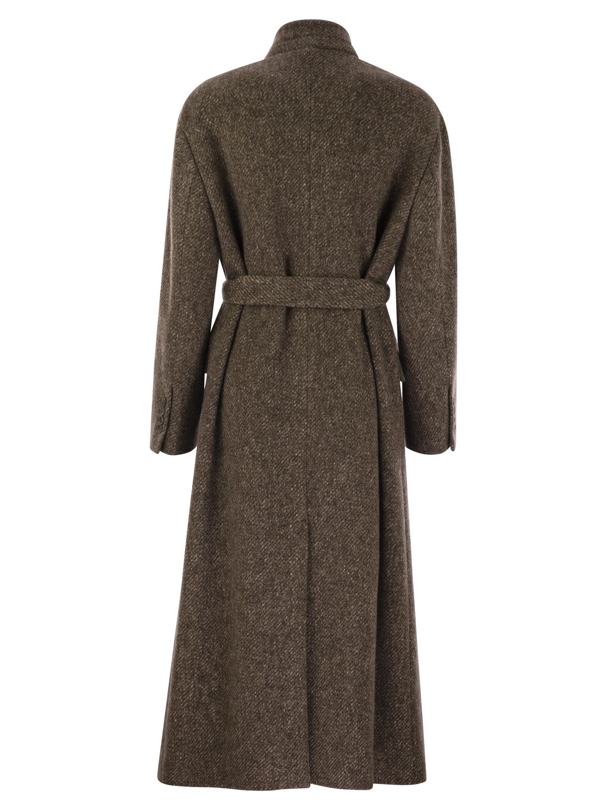 BRUNELLO CUCINELLI Brunello Cucinelli Women Wool And Cashmere Diagonal Mélange Coat With Belt And Necklace