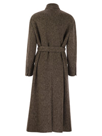 BRUNELLO CUCINELLI Brunello Cucinelli Women Wool And Cashmere Diagonal Mélange Coat With Belt And Necklace