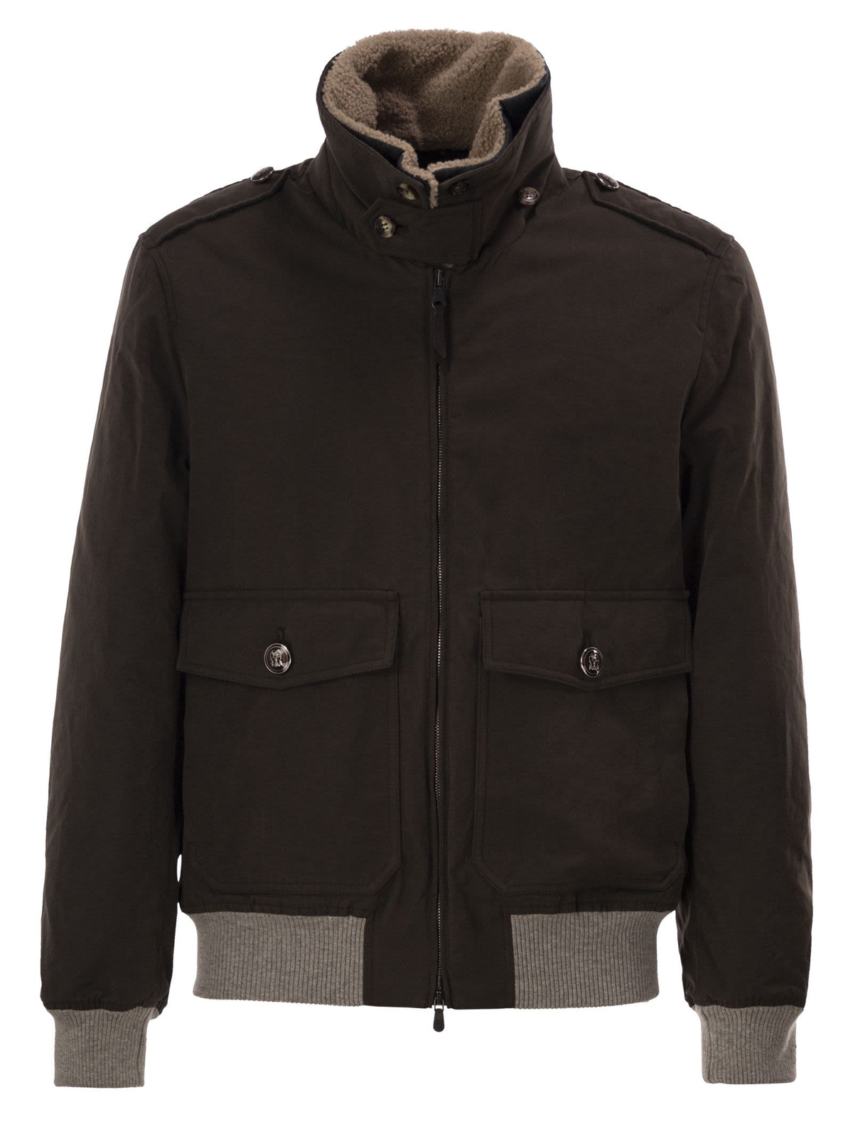 BRUNELLO CUCINELLI Brunello Cucinelli Men Padded Bomber Jacket With Shearling Collar And Tailored Details