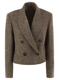 Brunello Cucinelli Women Double-Breasted Herringbone Blazer With Subtle Shimmer