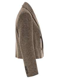 Brunello Cucinelli Women Double-Breasted Herringbone Blazer With Subtle Shimmer