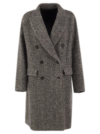 Brunello Cucinelli Women Double-Breasted Herringbone Wool Coat With Sequins
