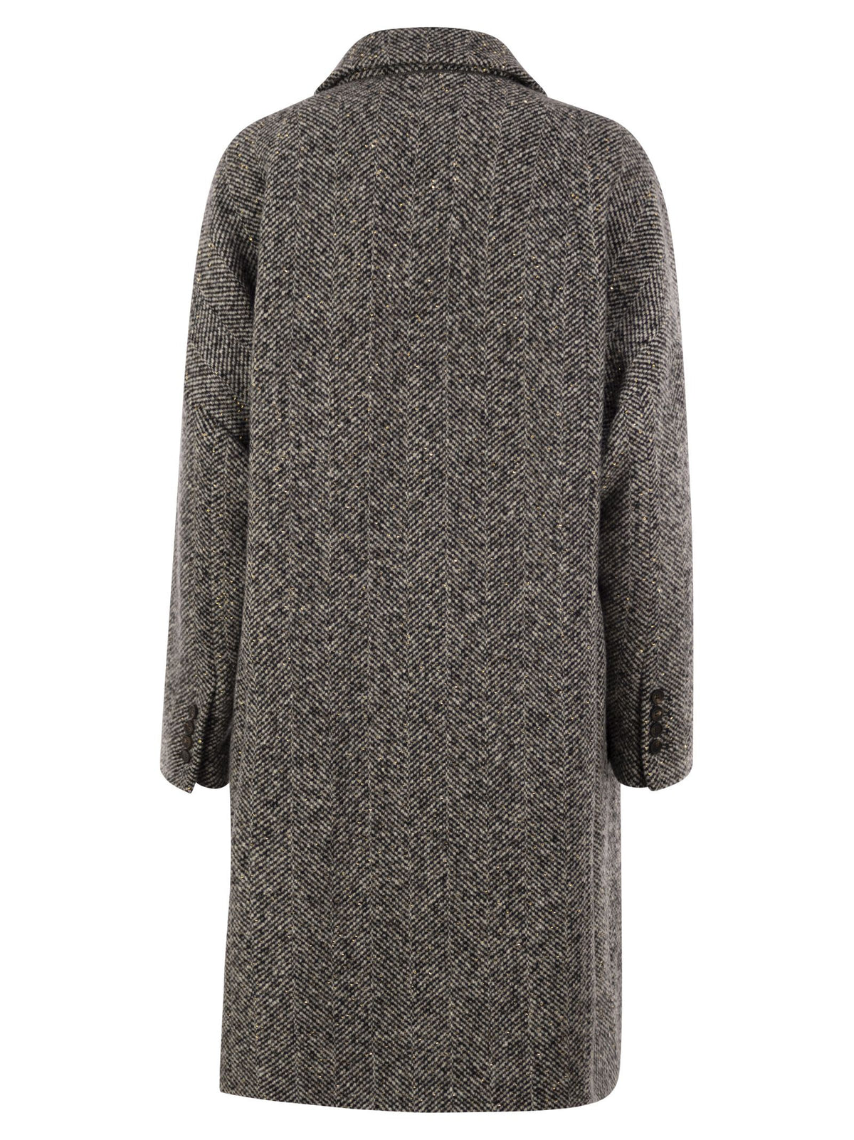 Brunello Cucinelli Women Double-Breasted Herringbone Wool Coat With Sequins
