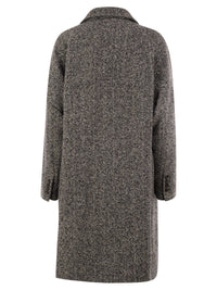 Brunello Cucinelli Women Double-Breasted Herringbone Wool Coat With Sequins