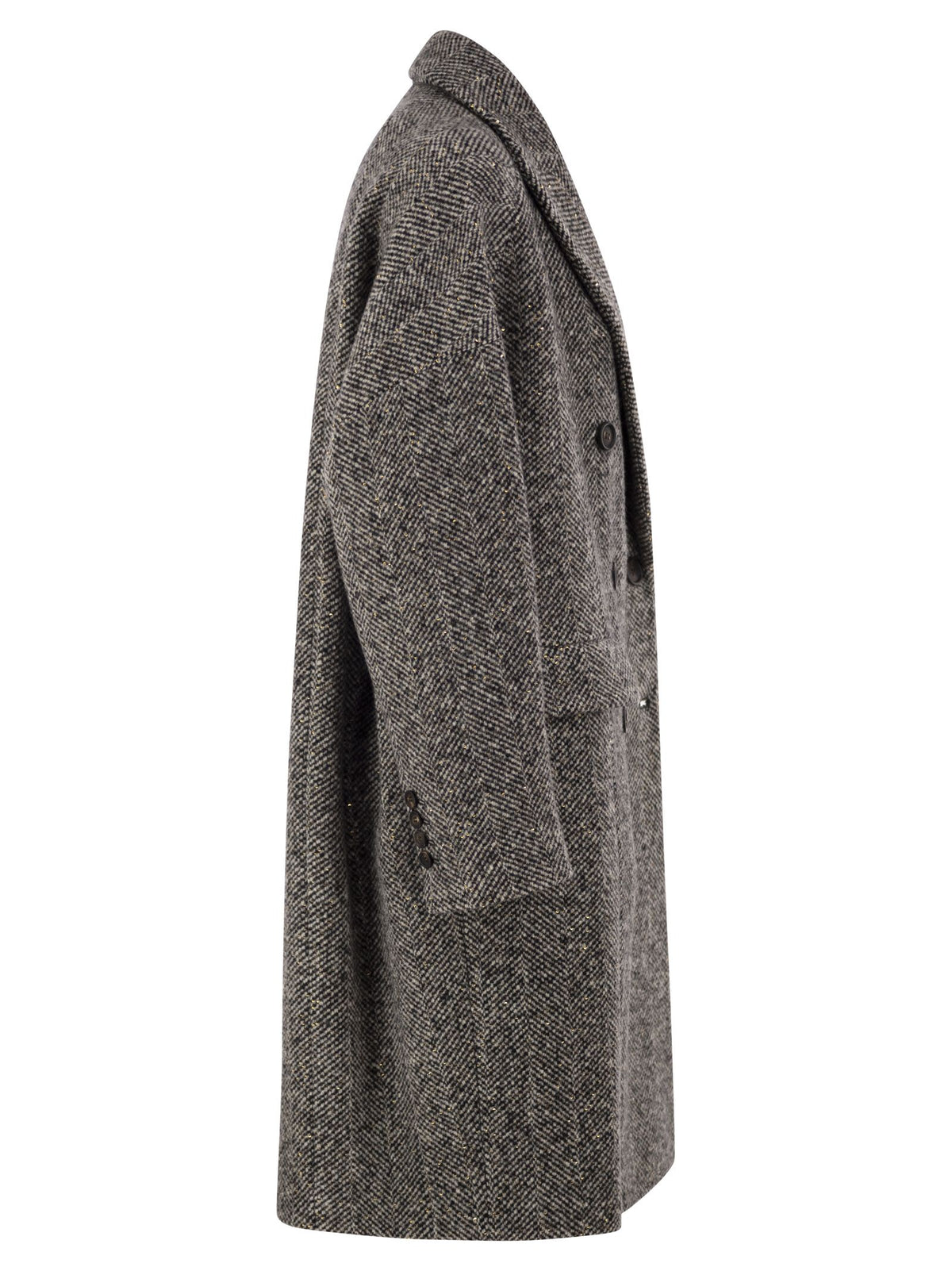 Brunello Cucinelli Women Double-Breasted Herringbone Wool Coat With Sequins