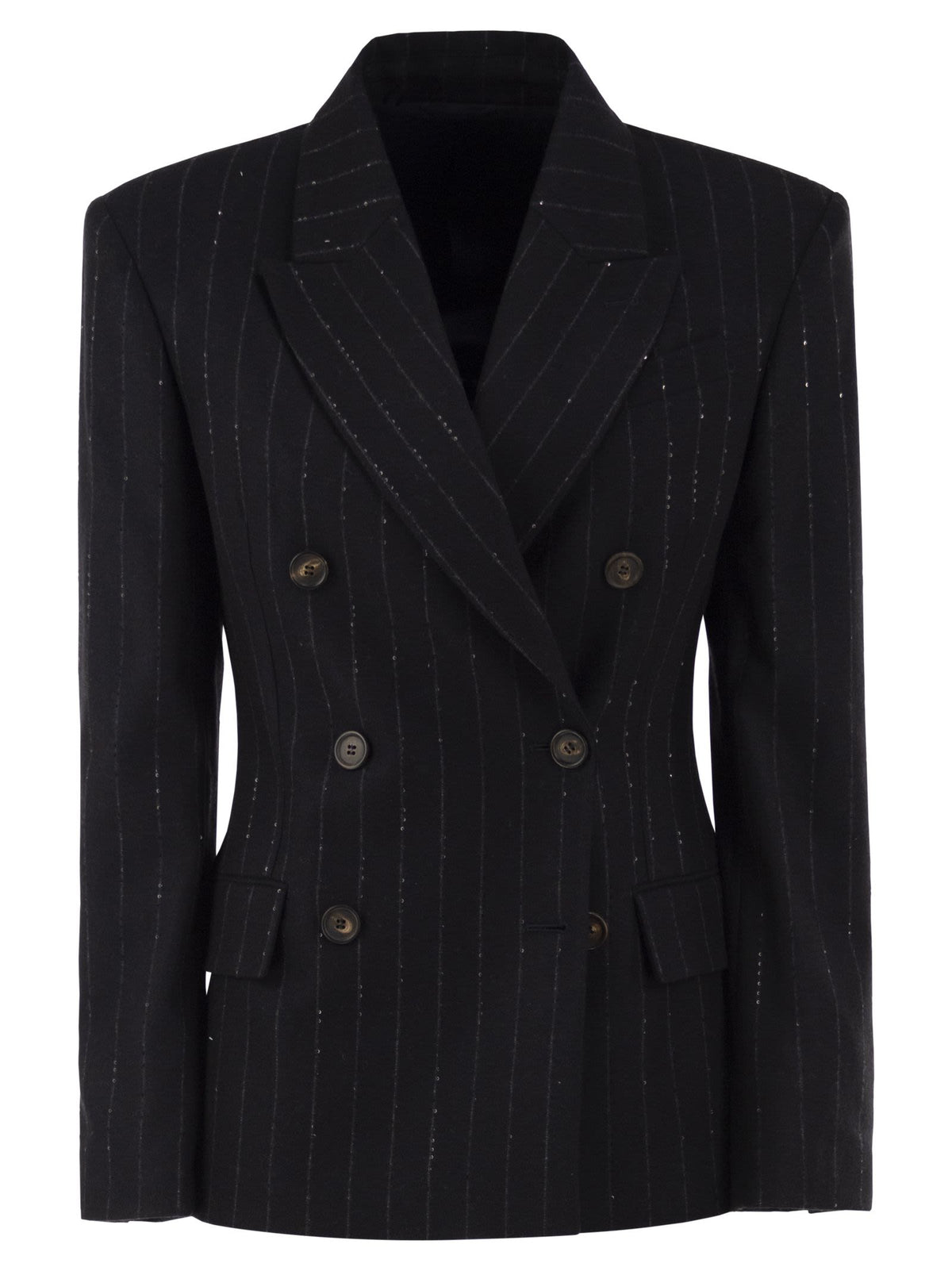 Brunello Cucinelli Women Double-Breasted Pinstripe Blazer With Sequins