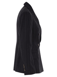 Brunello Cucinelli Women Double-Breasted Pinstripe Blazer With Sequins