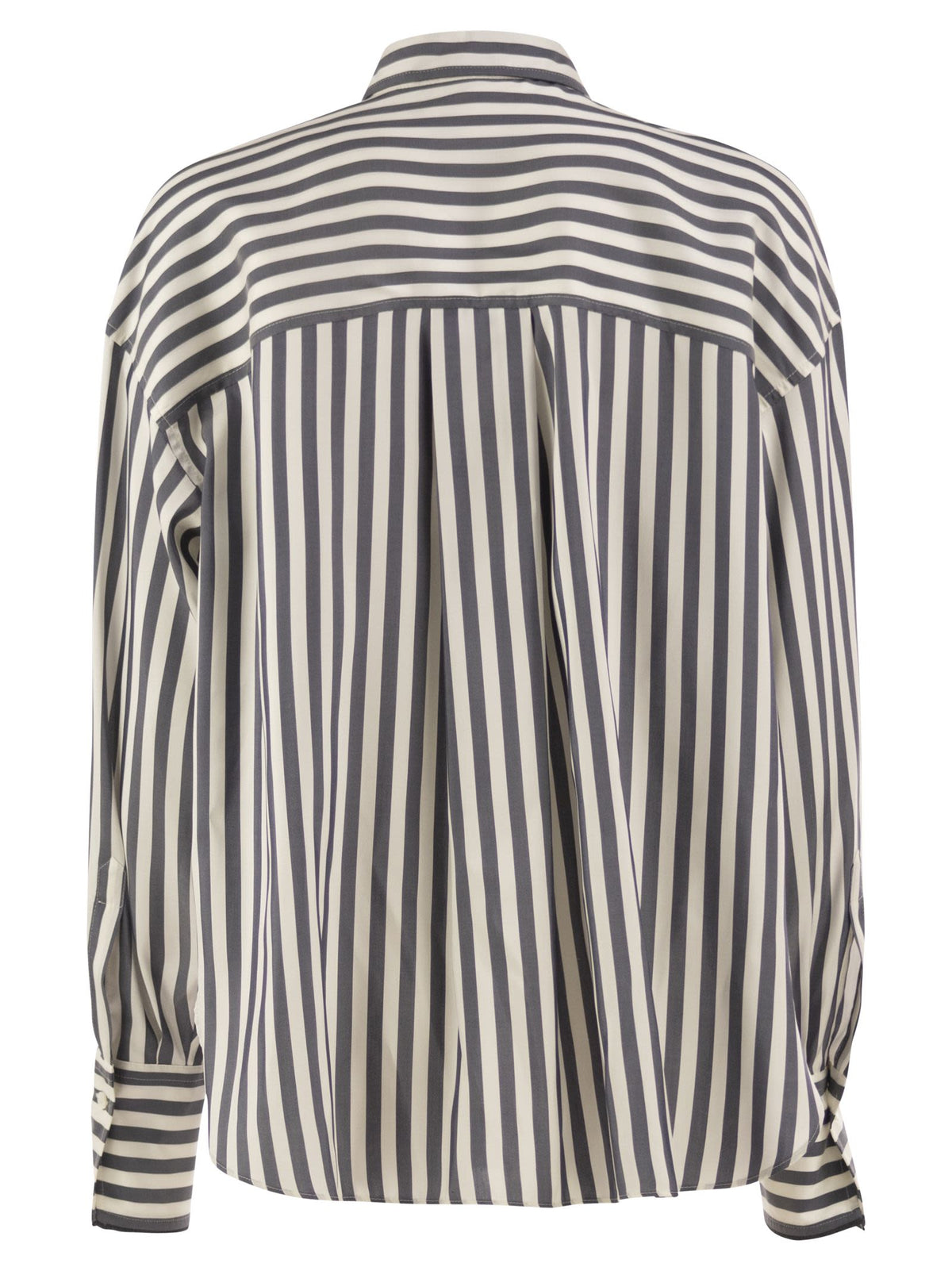 Brunello Cucinelli Women Striped Silk Shirt With Knitted Insert