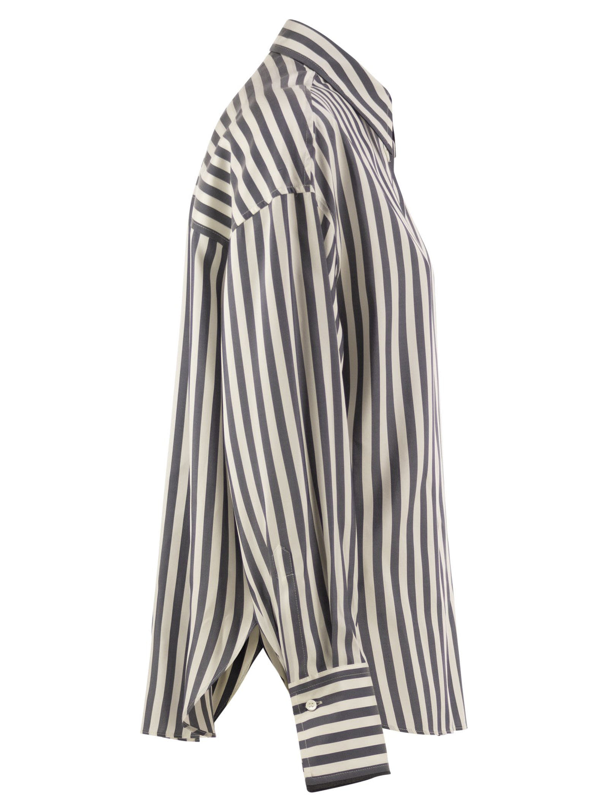 Brunello Cucinelli Women Striped Silk Shirt With Knitted Insert