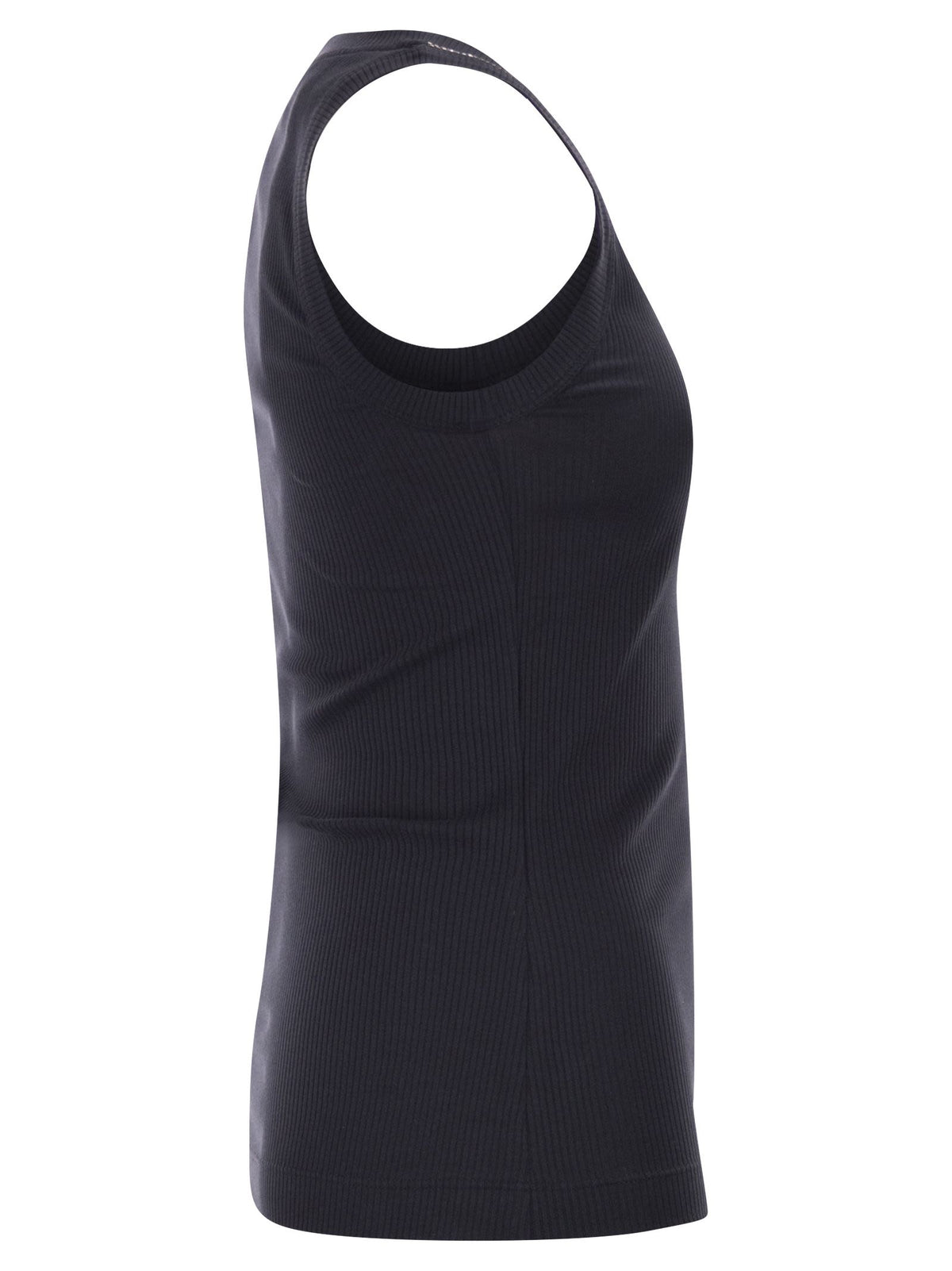 Brunello Cucinelli Women Sleeveless Ribbed Top In Stretch Cotton With Jewelled Trim