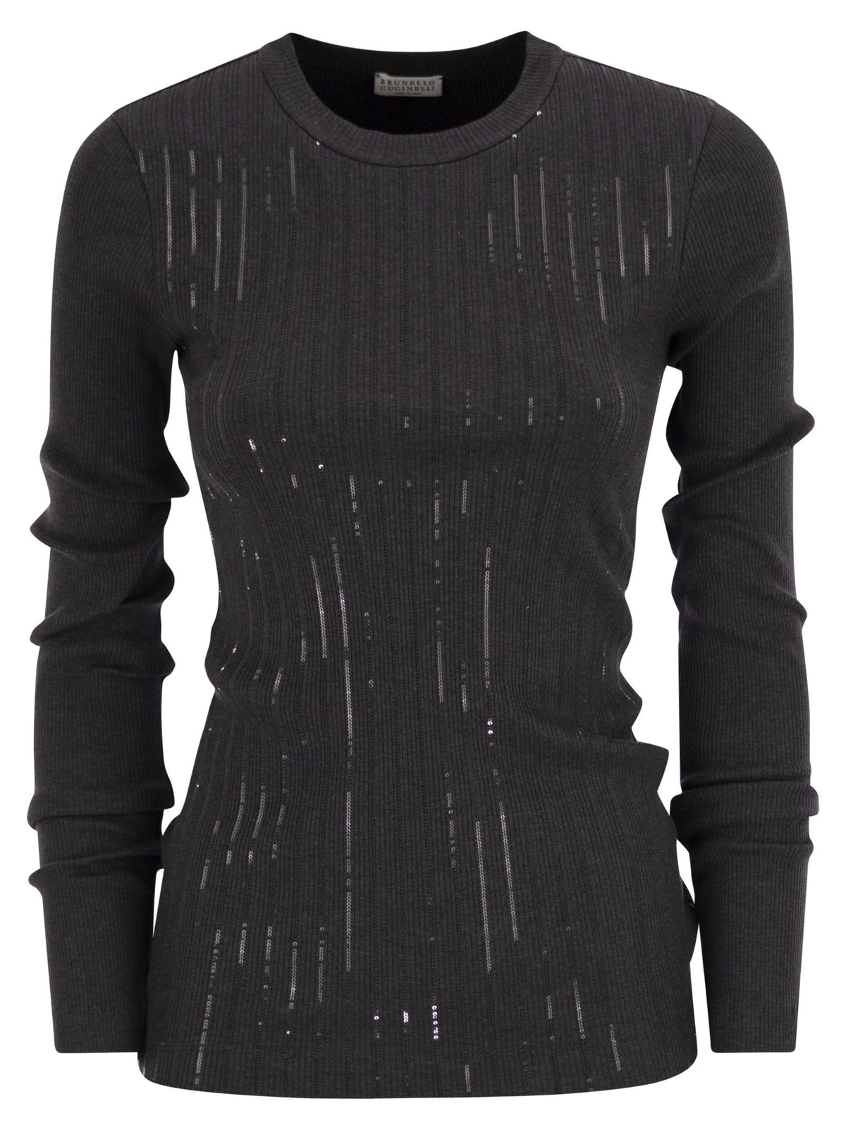 BRUNELLO CUCINELLI Brunello Cucinelli Women Cotton Jersey T-Shirt With Dazzling Chalk Stripe Embroidery