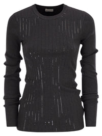 BRUNELLO CUCINELLI Brunello Cucinelli Women Cotton Jersey T-Shirt With Dazzling Chalk Stripe Embroidery