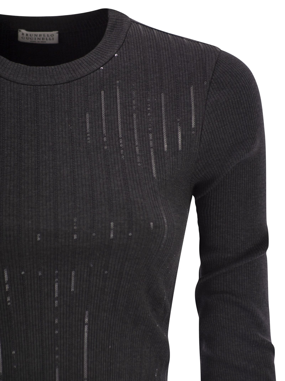 BRUNELLO CUCINELLI Brunello Cucinelli Women Cotton Jersey T-Shirt With Dazzling Chalk Stripe Embroidery
