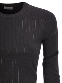 BRUNELLO CUCINELLI Brunello Cucinelli Women Cotton Jersey T-Shirt With Dazzling Chalk Stripe Embroidery