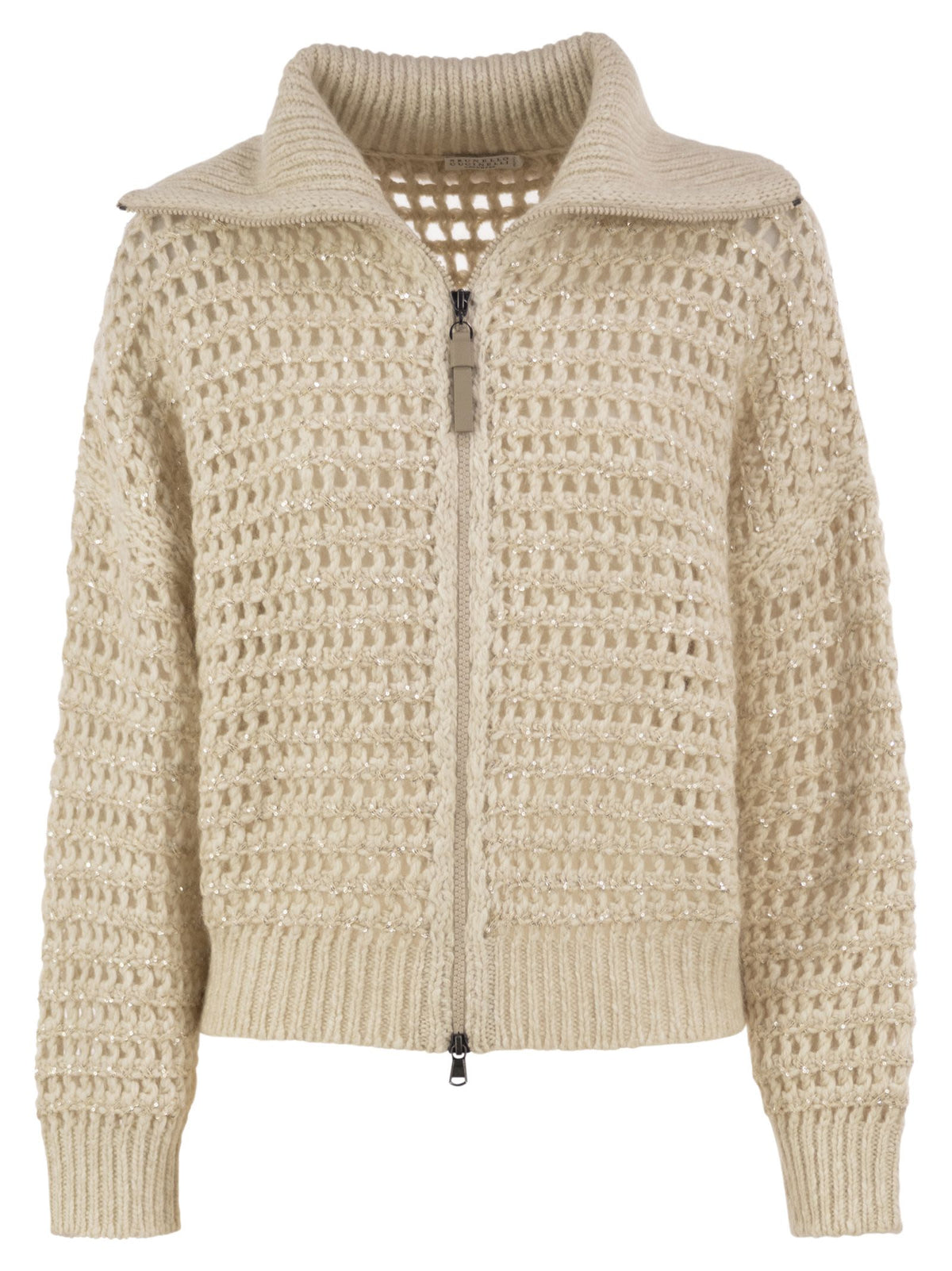 Brunello Cucinelli Women Openwork Wool, Cashmere And Mohair Zip Cardigan