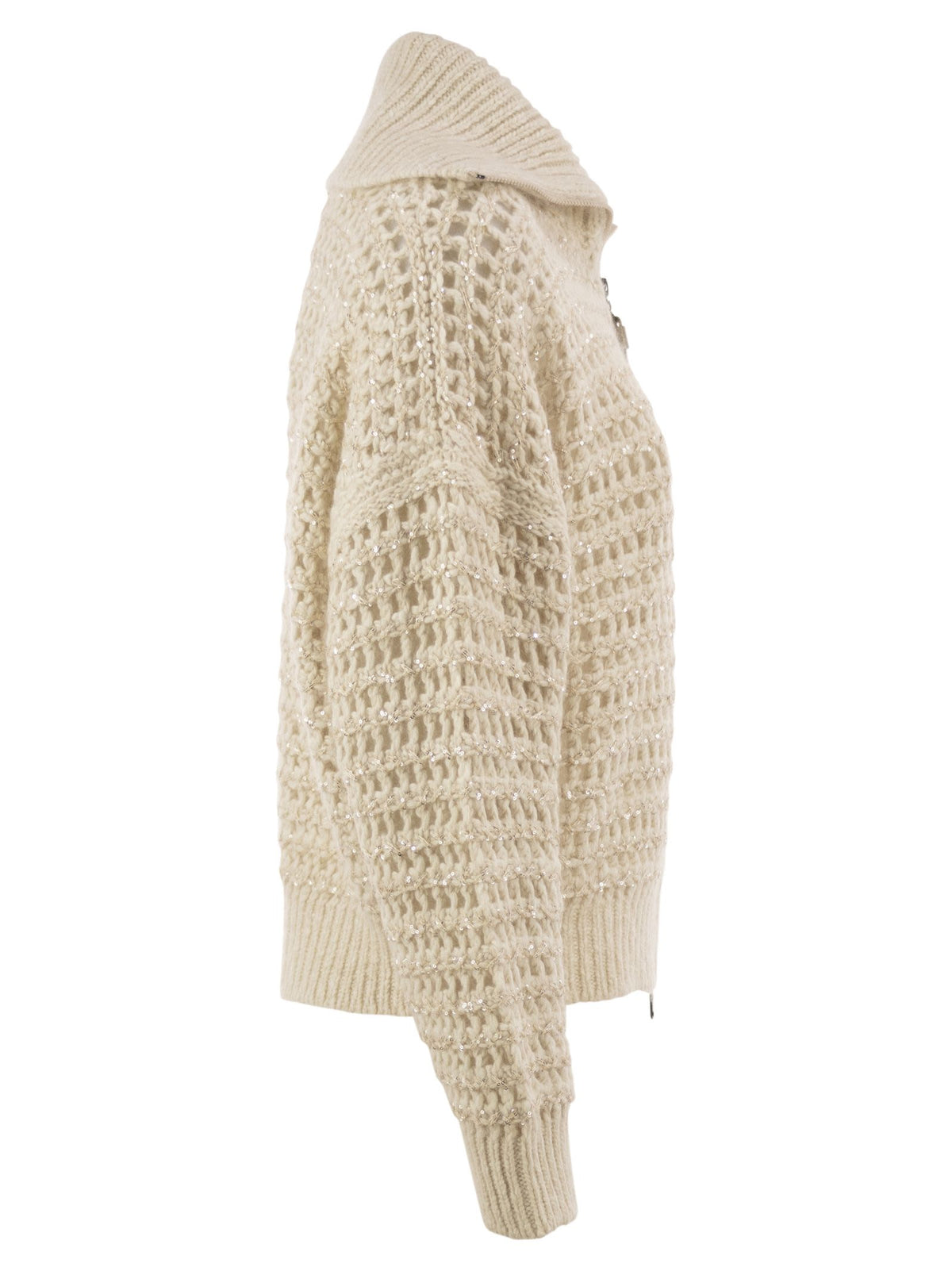 Brunello Cucinelli Women Openwork Wool, Cashmere And Mohair Zip Cardigan