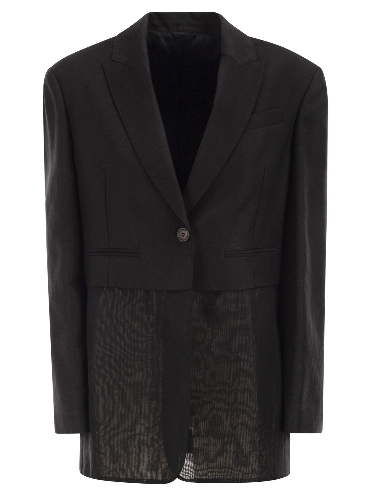 Brunello Cucinelli Women Women's Single-Breasted Viscose And Linen Jacket With Transparent Insert