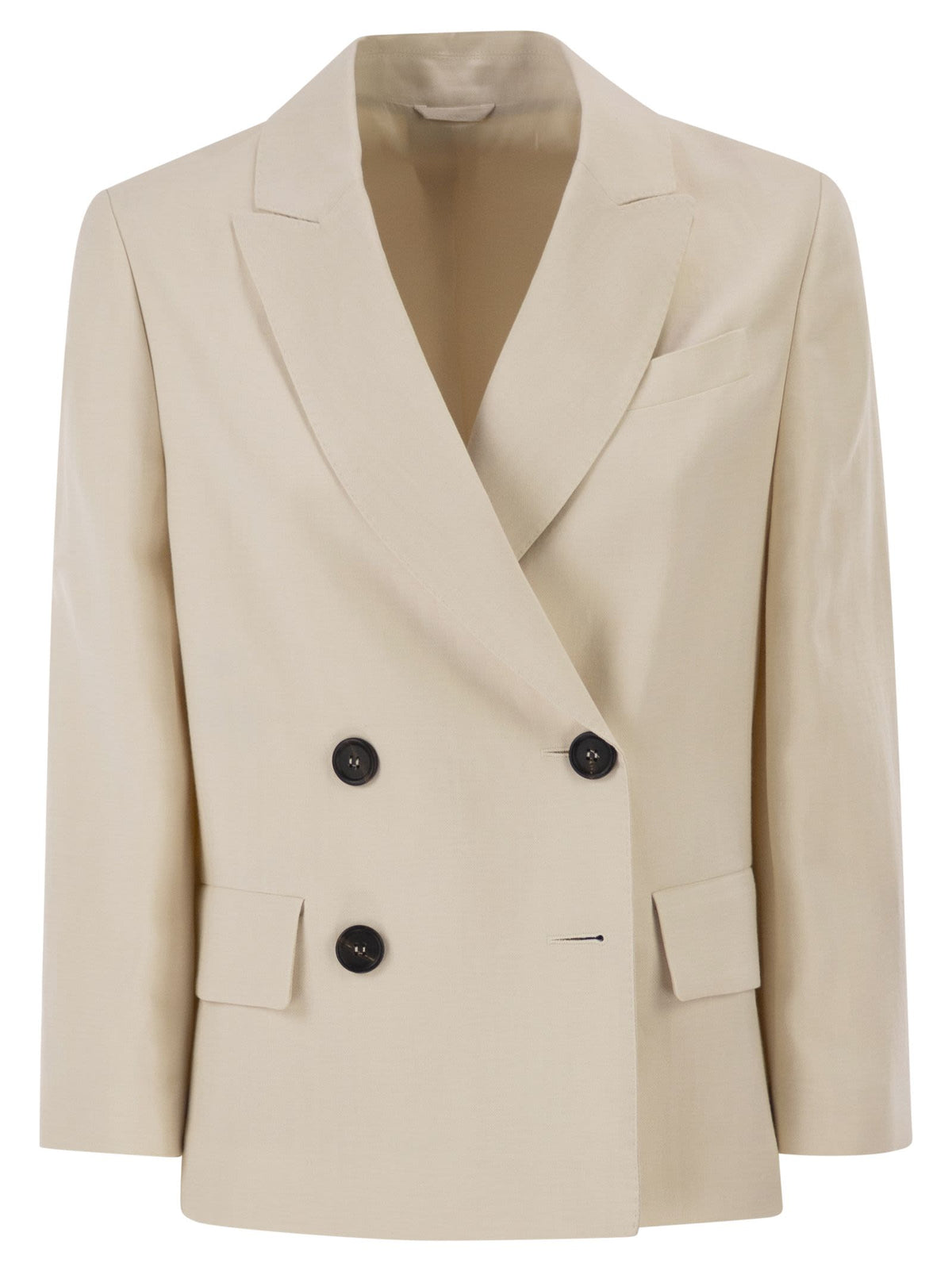Brunello Cucinelli Women Fluid Viscose And Linen Twill Blazer With Jewellery
