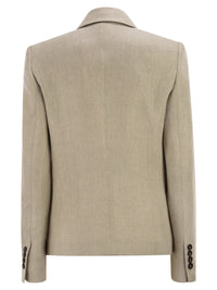 Brunello Cucinelli Women Double-Breasted Jacket In Linen And Cotton With Chevron Pattern