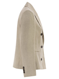 Brunello Cucinelli Women Double-Breasted Jacket In Linen And Cotton With Chevron Pattern