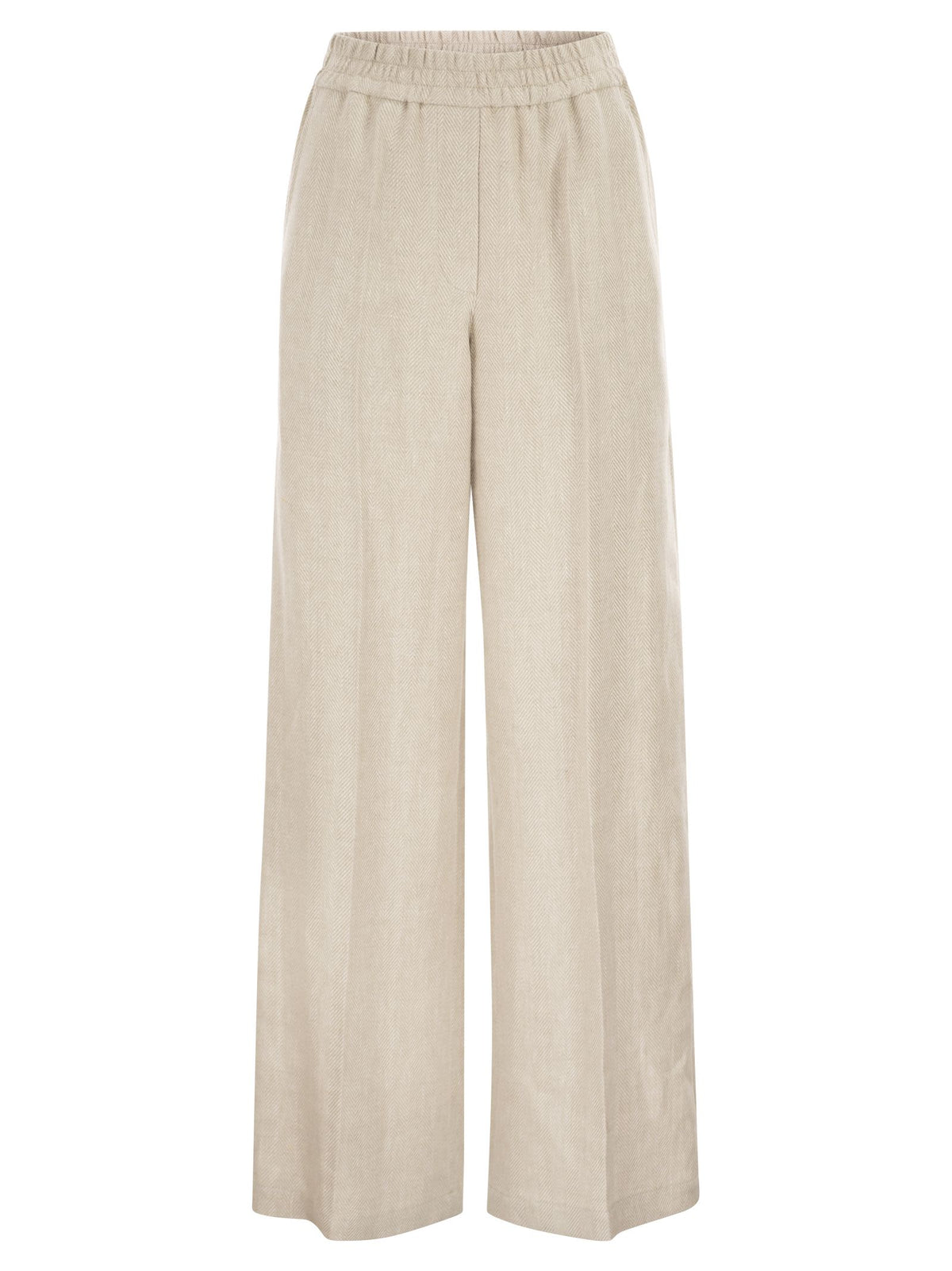 Brunello Cucinelli Women Loose Track Trousers In Chevron Linen And Cotton