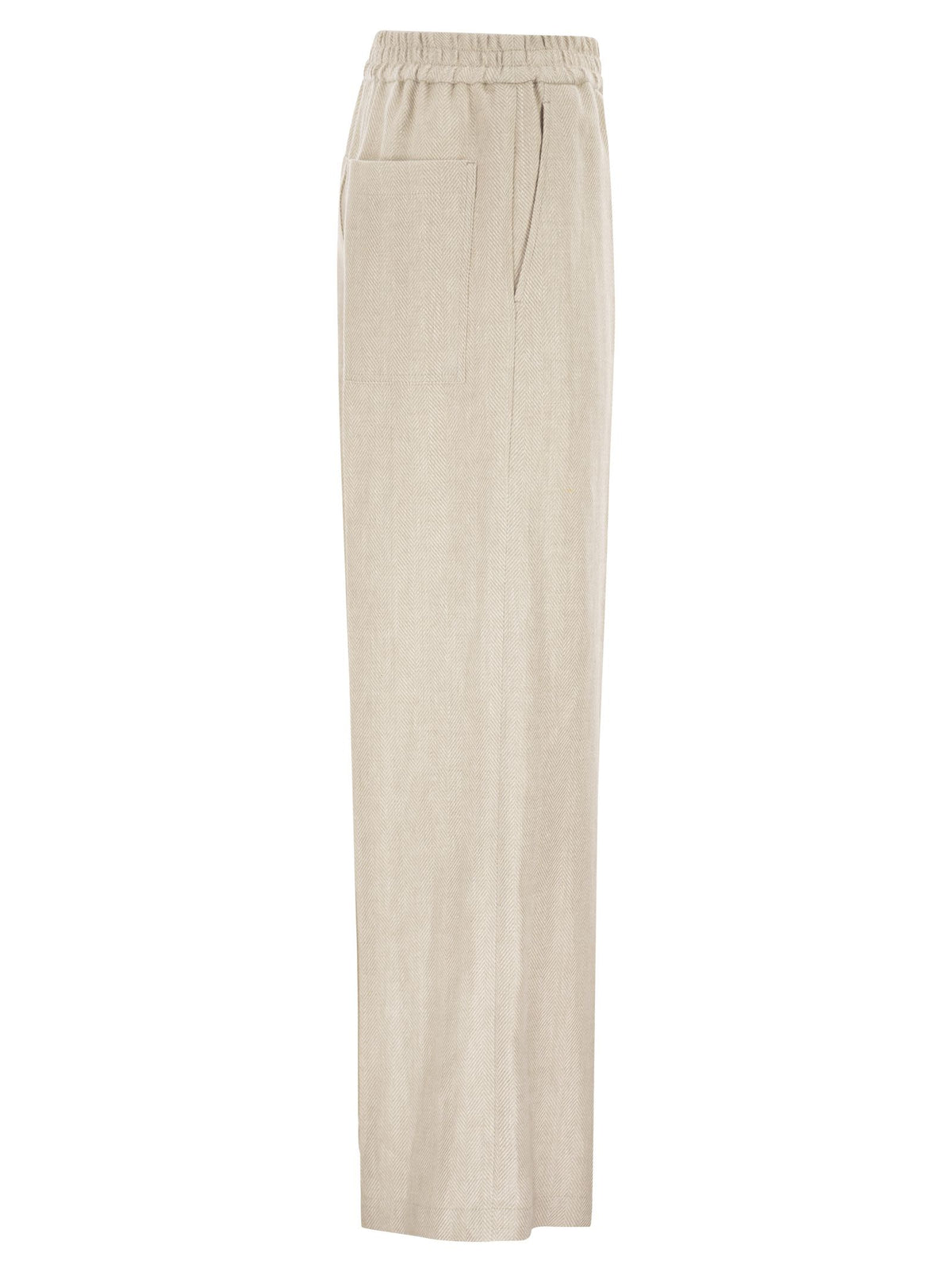 Brunello Cucinelli Women Loose Track Trousers In Chevron Linen And Cotton