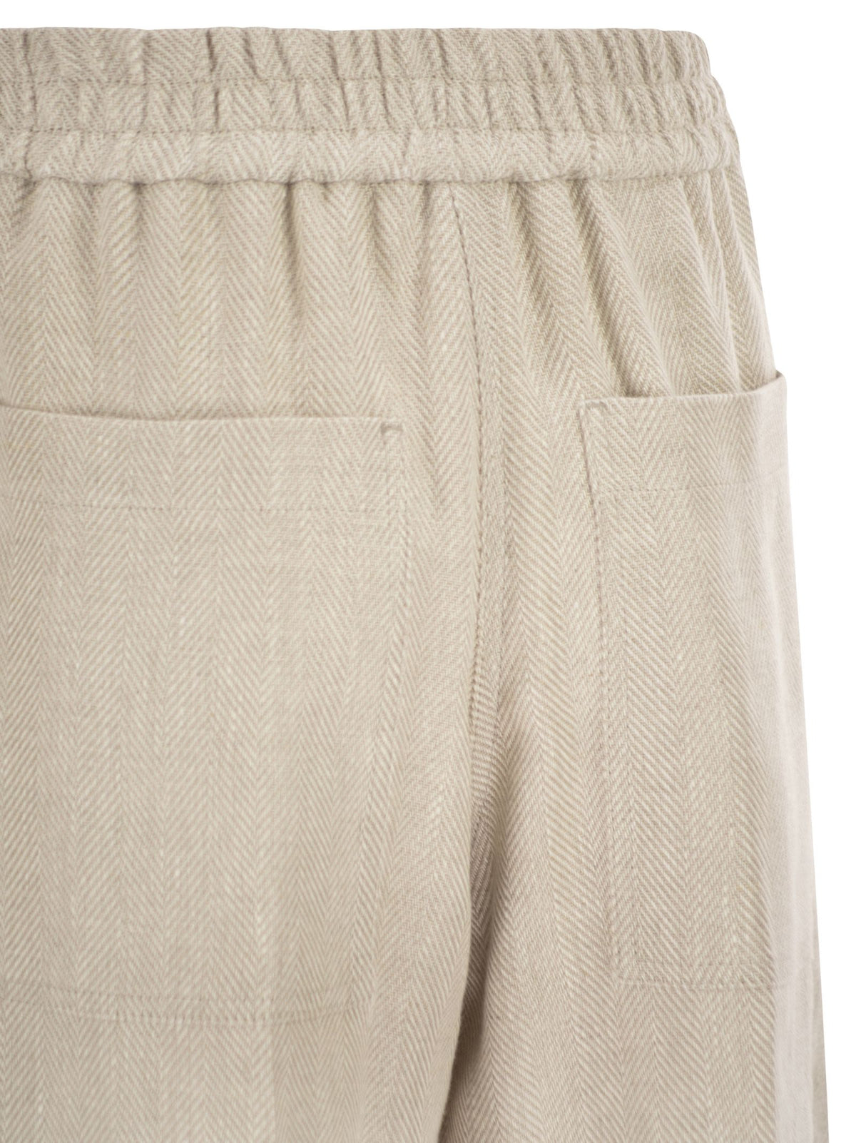 Brunello Cucinelli Women Loose Track Trousers In Chevron Linen And Cotton