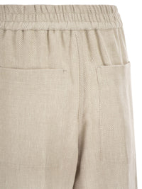 Brunello Cucinelli Women Loose Track Trousers In Chevron Linen And Cotton