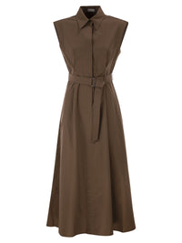 BRUNELLO CUCINELLI Brunello Cucinelli Women Long Sleeveless Cotton Dress With Belt At The Waist