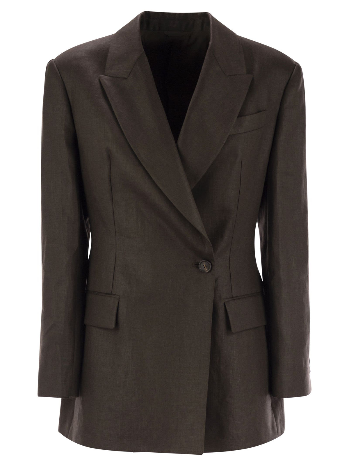 Brunello Cucinelli Women Shiny Linen Twill Jacket With Necklace